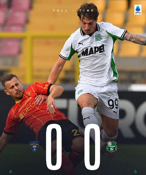 进攻乏力互交白卷，莱切0-0萨索洛保级战各取一分