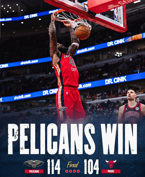 鹈鹕114-104战胜公牛,锡安复出18+6,墨菲20+10