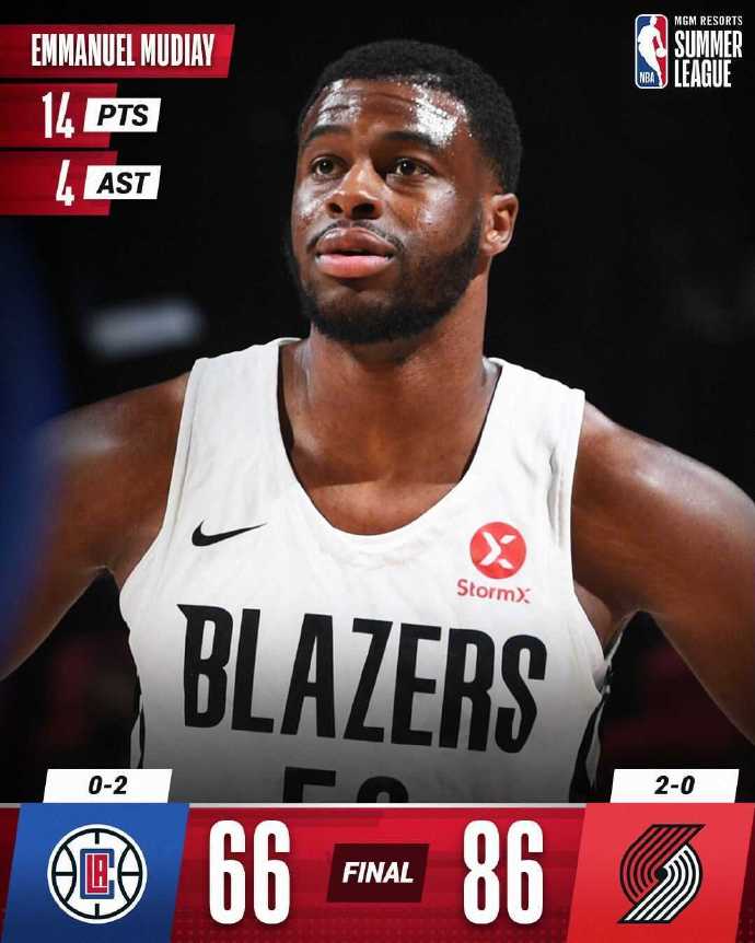 开拓者86-66击败快船 -穆迪埃14分 斯克拉布15+10