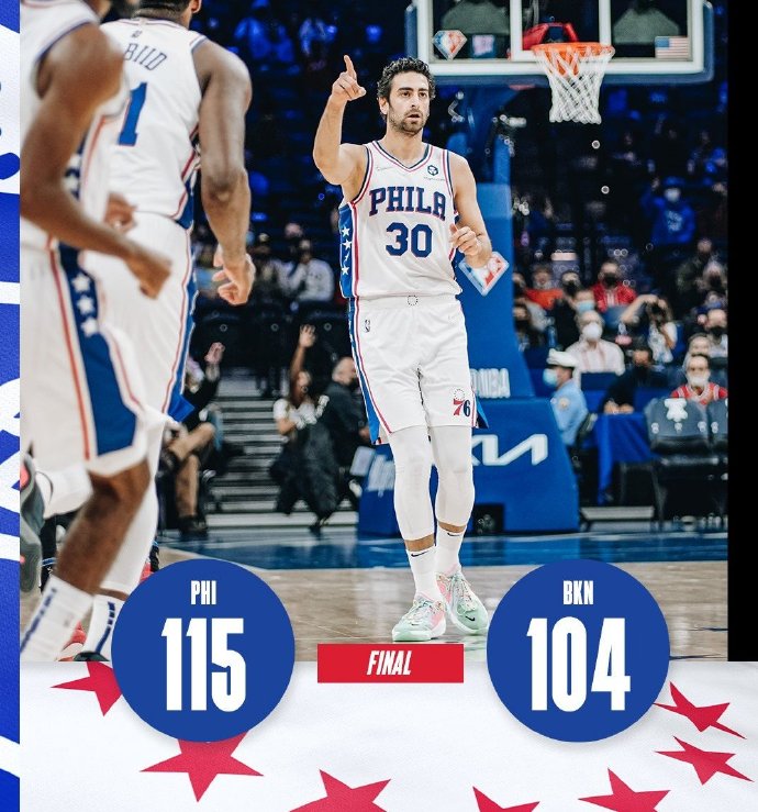 篮网104-115不敌76人 恩比德8分钟砍14分 杜兰特23+7